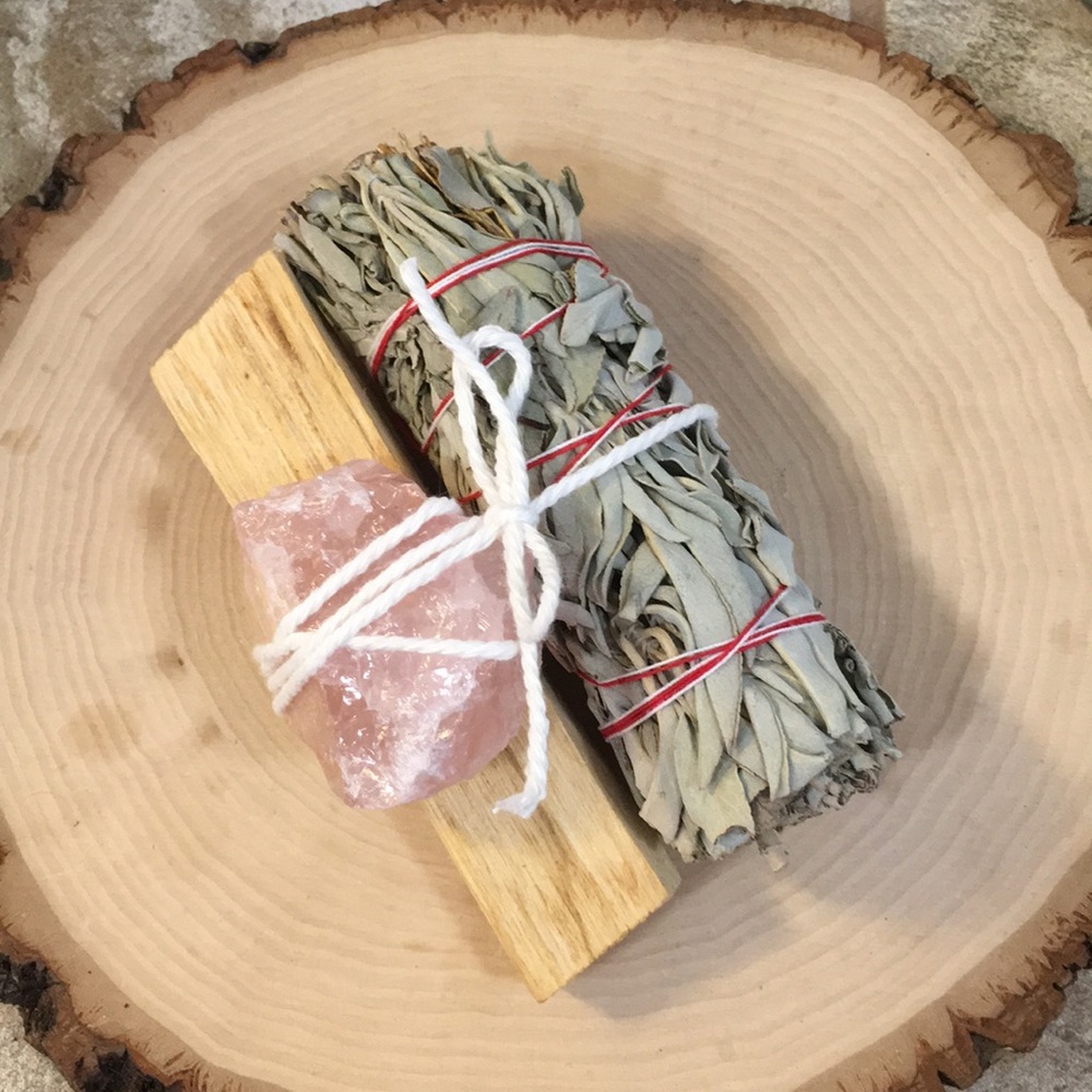 Rose Quartz Crystal/Sage/Palo Santo Smudge Bundle